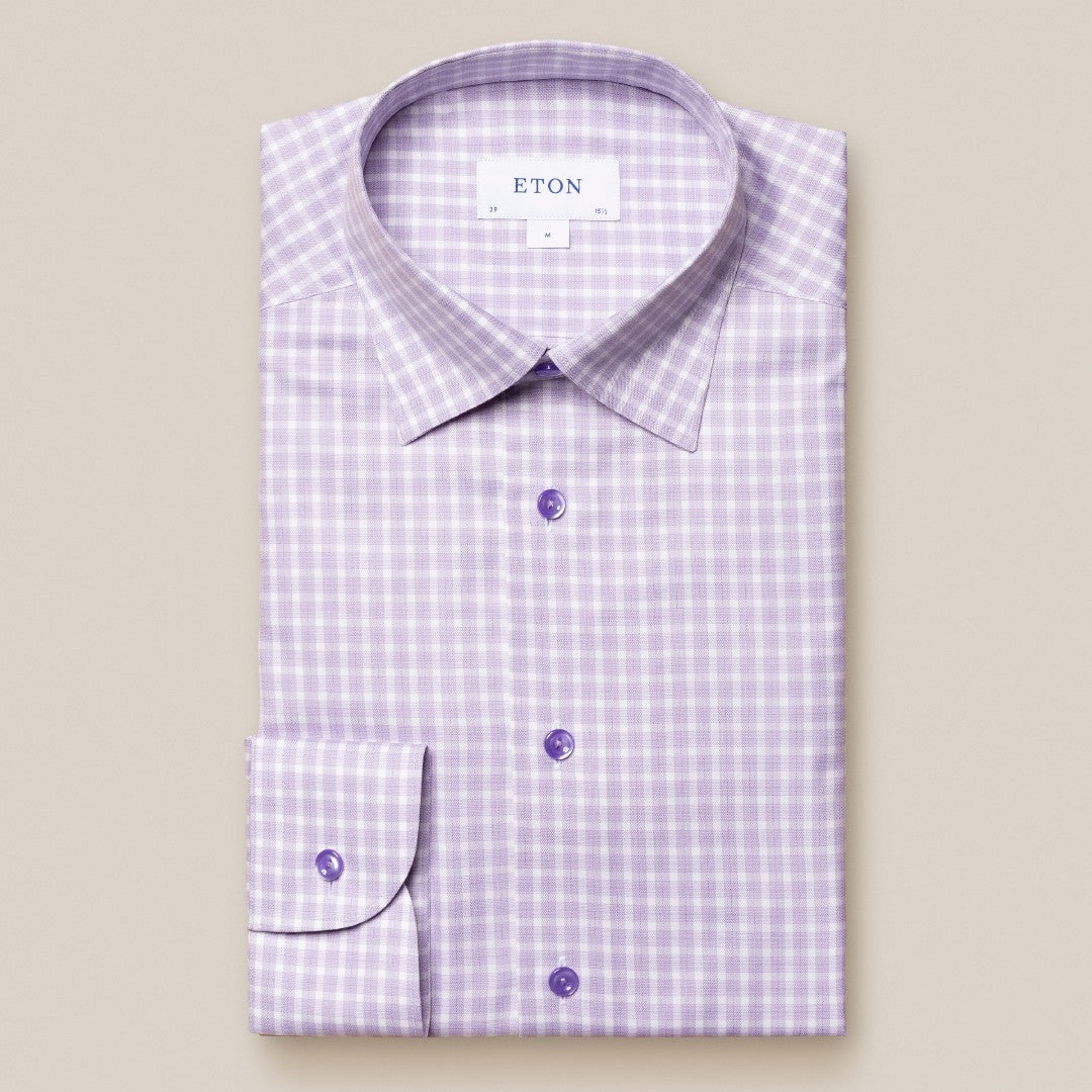 Eton Slim Fit Gingham Check Shirt Light Purple-MALFORD OF LONDON SAVILE ROW MENSWEAR OUTLET