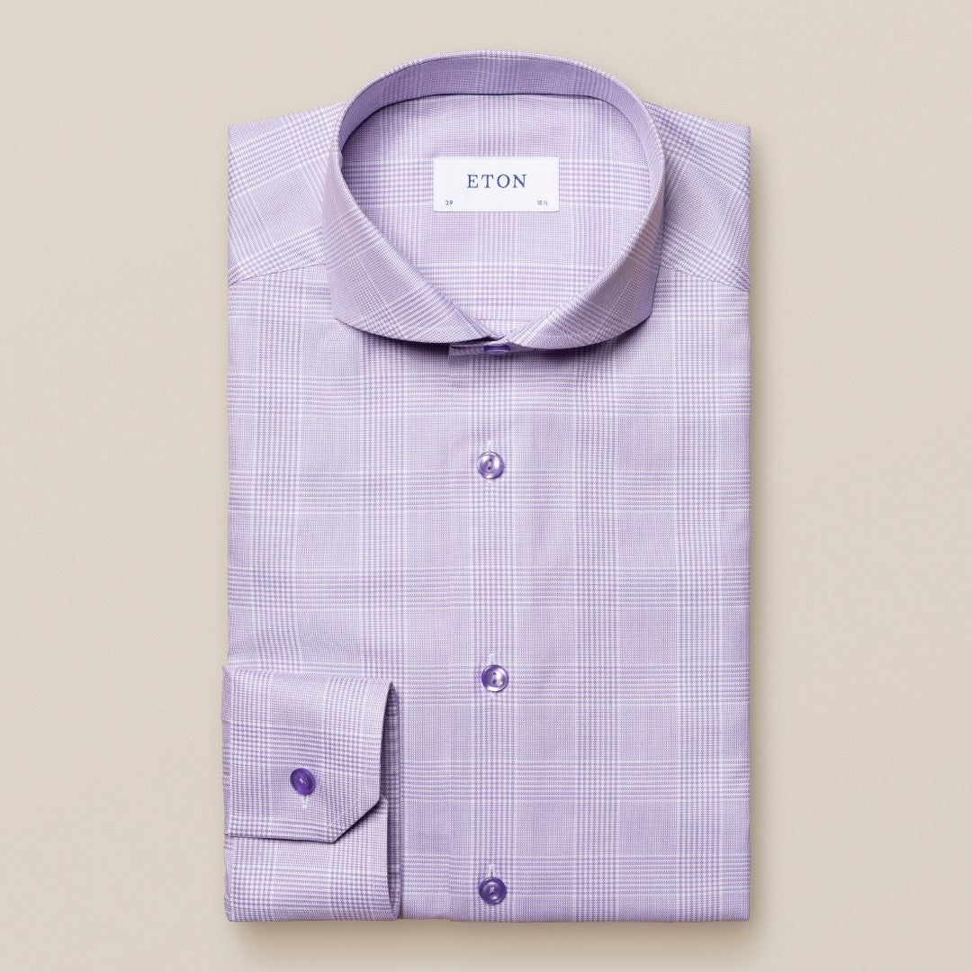 Eton Slim Fit Glen Check Shirt Light Purple-MALFORD OF LONDON SAVILE ROW MENSWEAR OUTLET