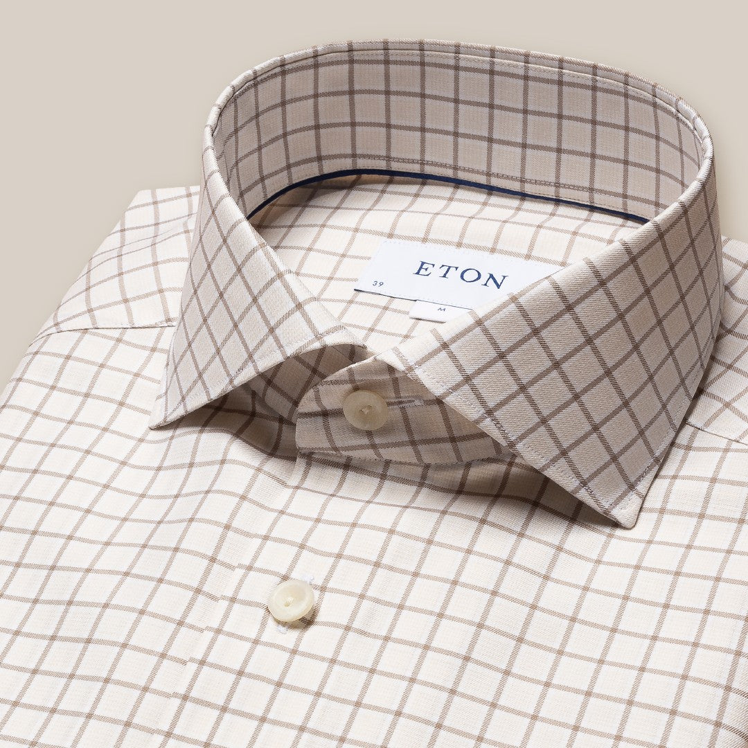 Eton Slim Fit Graph Check Shirt Beige-MALFORD OF LONDON SAVILE ROW MENSWEAR OUTLET