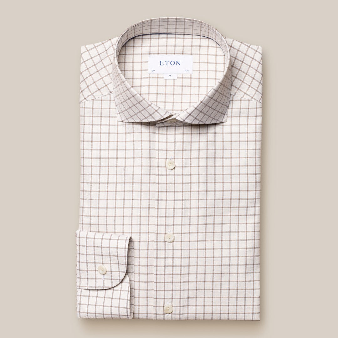 Eton Slim Fit Graph Check Shirt Beige-MALFORD OF LONDON SAVILE ROW MENSWEAR OUTLET