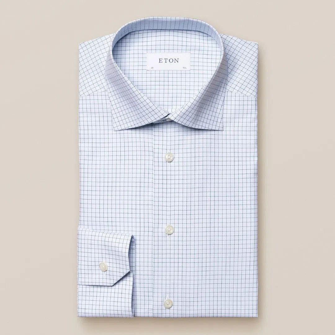 Eton Slim Fit Graph Check Shirt Light Blue-MALFORD OF LONDON SAVILE ROW MENSWEAR OUTLET