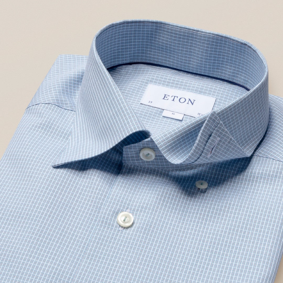 Eton Slim Fit Graph Check Shirt Light Green/Blue-MALFORD OF LONDON SAVILE ROW MENSWEAR OUTLET