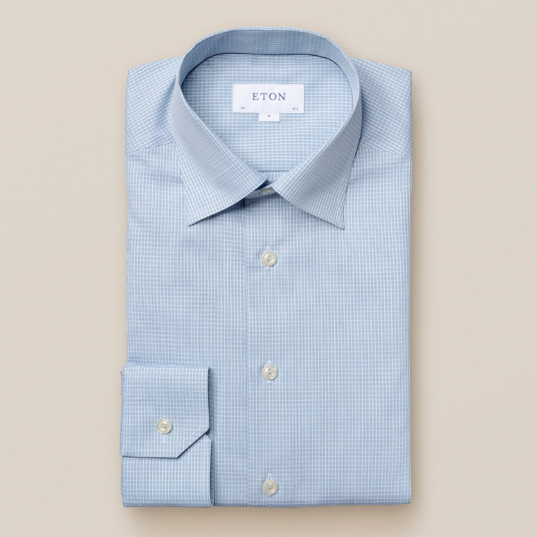 Eton Slim Fit Graph Check Shirt Light Green/Blue-MALFORD OF LONDON SAVILE ROW MENSWEAR OUTLET