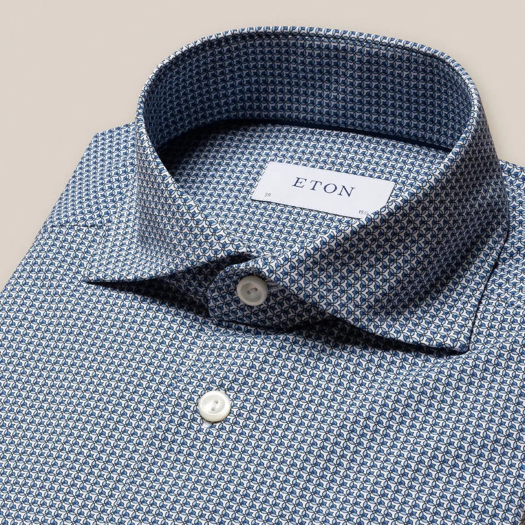 Eton Slim Fit Graphic Circle Print Shirt Mid Blue-MALFORD OF LONDON SAVILE ROW MENSWEAR OUTLET