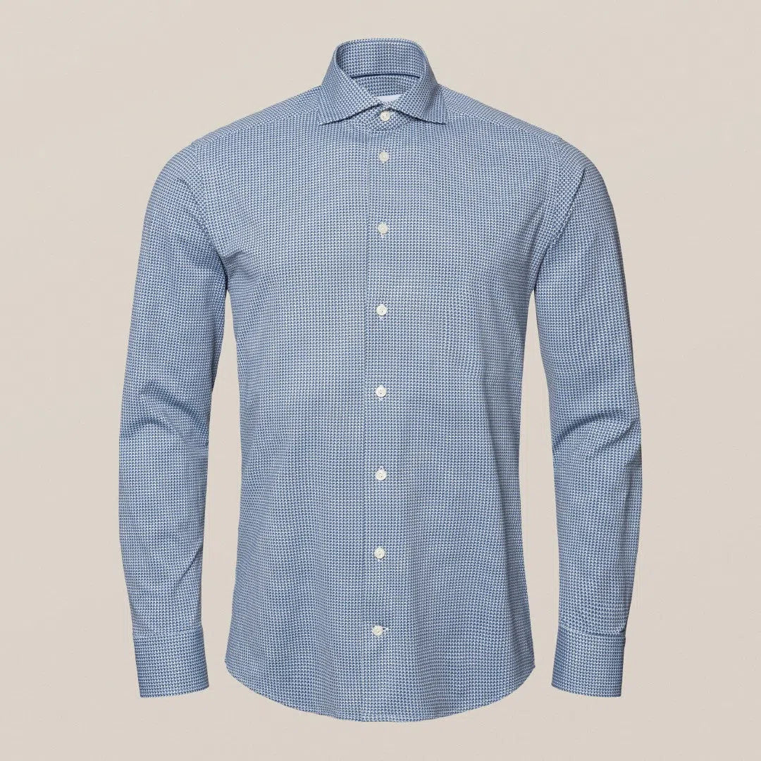 Eton Slim Fit Graphic Circle Print Shirt Mid Blue-MALFORD OF LONDON SAVILE ROW MENSWEAR OUTLET