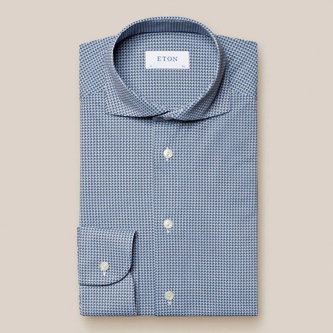 Eton Slim Fit Graphic Circle Print Shirt Mid Blue-MALFORD OF LONDON SAVILE ROW MENSWEAR OUTLET