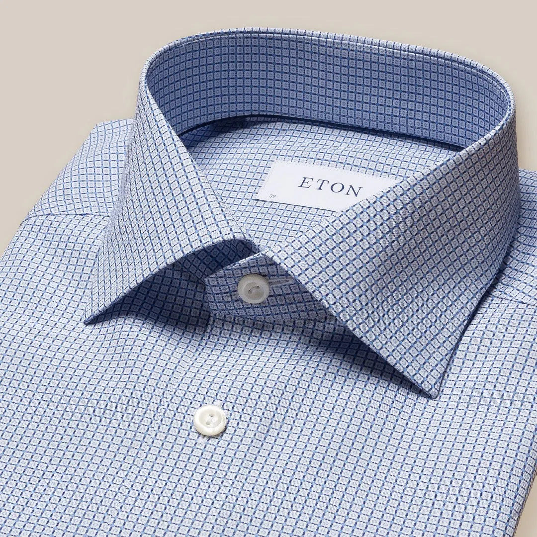 Eton Slim Fit Grid Tile Shirt Light Blue-MALFORD OF LONDON SAVILE ROW MENSWEAR OUTLET