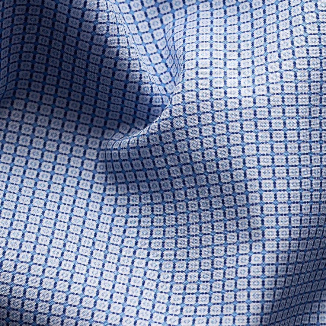 Eton Slim Fit Grid Tile Shirt Light Blue-MALFORD OF LONDON SAVILE ROW MENSWEAR OUTLET