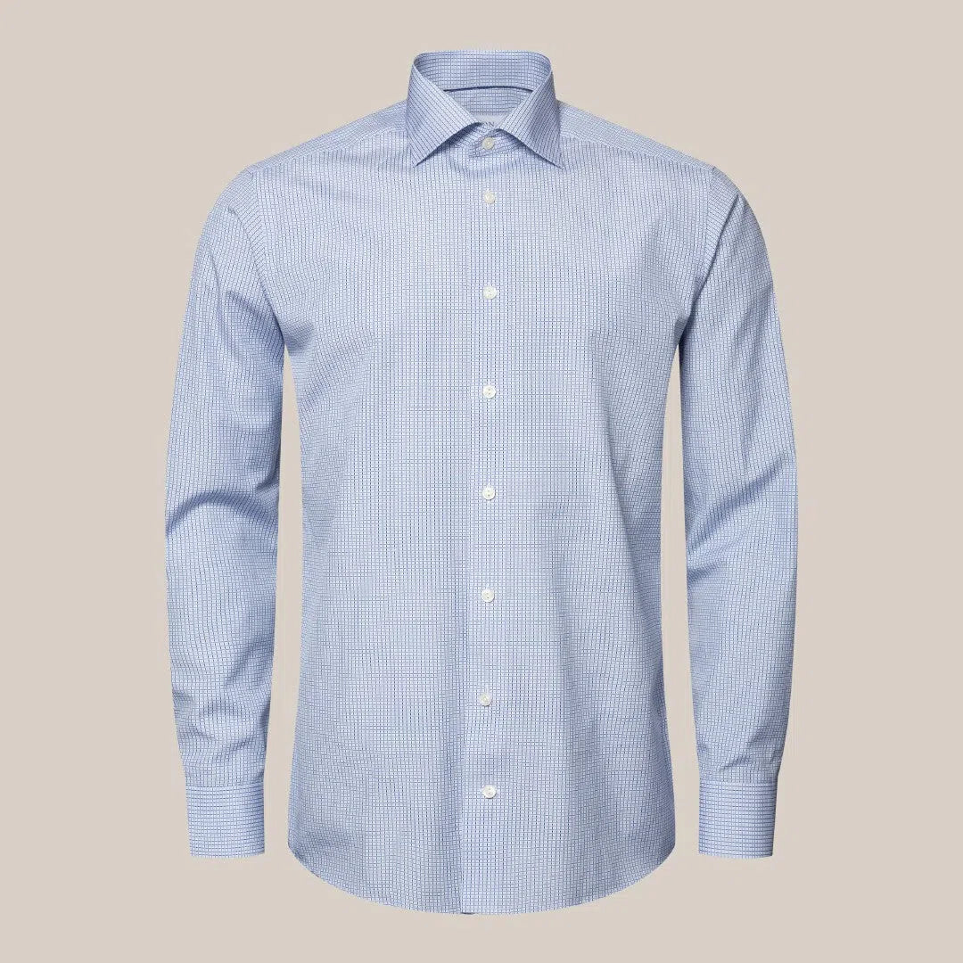 Eton Slim Fit Grid Tile Shirt Light Blue-MALFORD OF LONDON SAVILE ROW MENSWEAR OUTLET