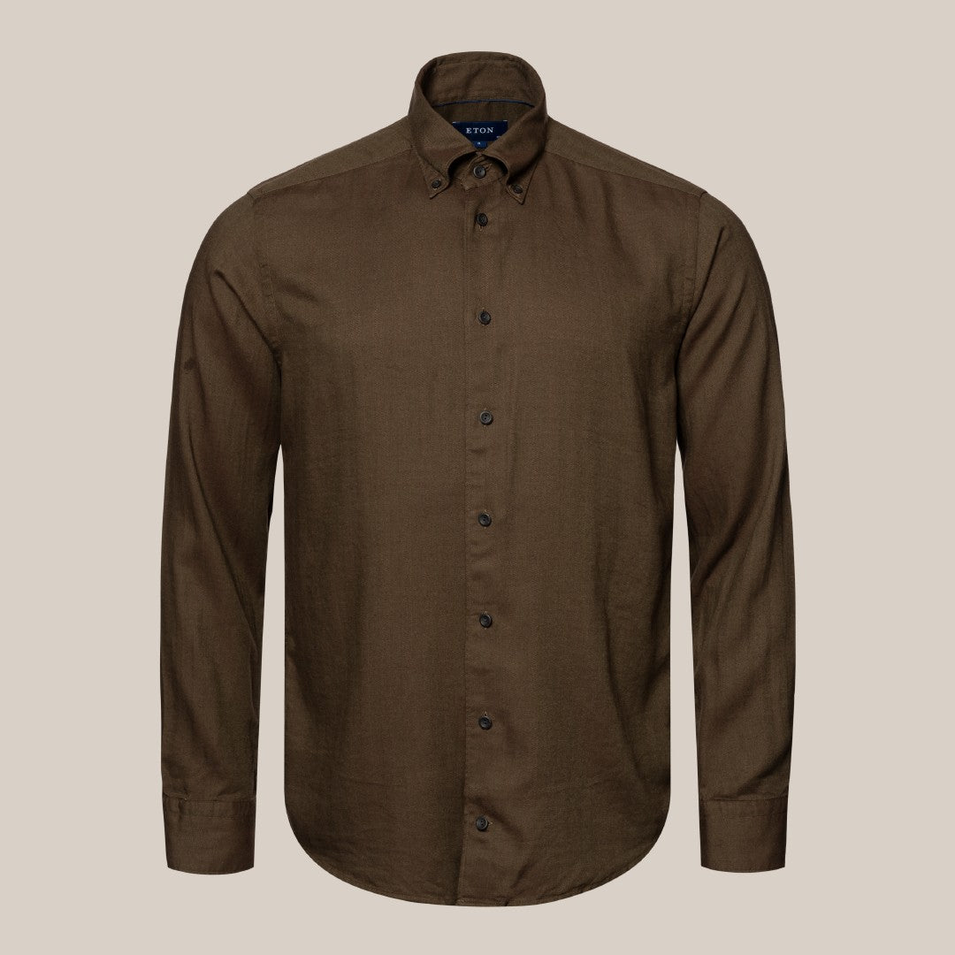 Eton Slim Fit Herringbone Casual Shirt Dark Brown-MALFORD OF LONDON SAVILE ROW MENSWEAR OUTLET