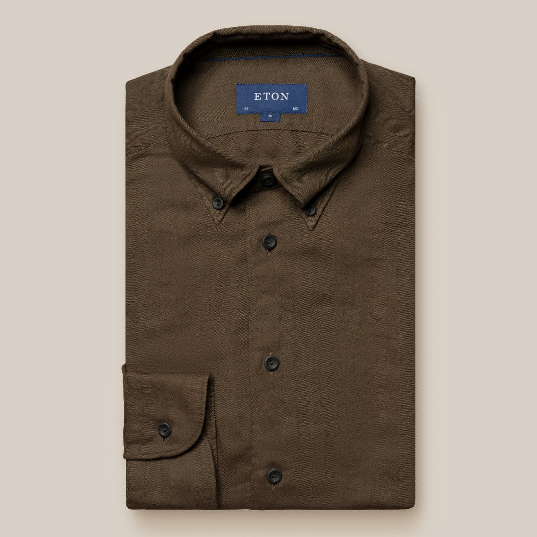 Eton Slim Fit Herringbone Casual Shirt Dark Brown-MALFORD OF LONDON SAVILE ROW MENSWEAR OUTLET