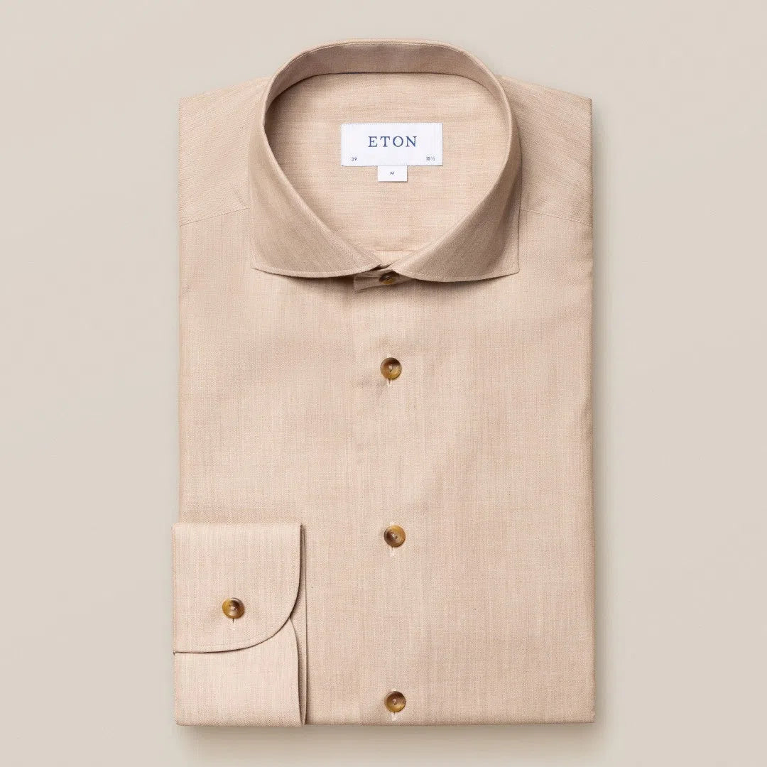 Eton Slim Fit Herringbone Fine Twill Shirt Beige-MALFORD OF LONDON SAVILE ROW MENSWEAR OUTLET