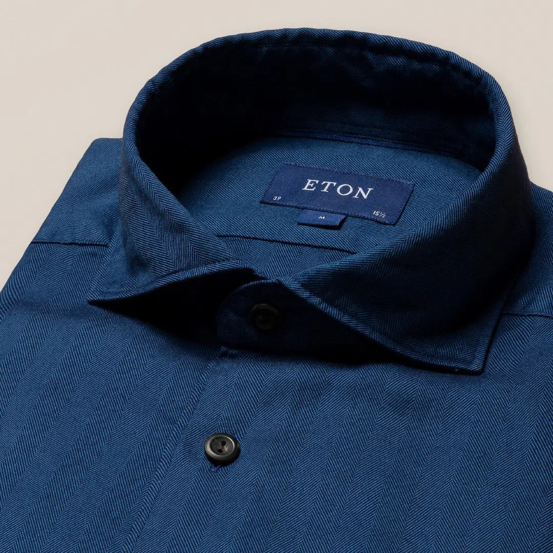 Eton Slim Fit Herringbone Stripe Shirt Dark Blue-MALFORD OF LONDON SAVILE ROW MENSWEAR OUTLET