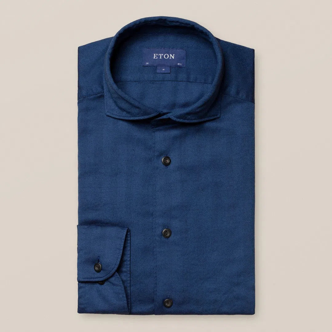 Eton Slim Fit Herringbone Stripe Shirt Dark Blue-MALFORD OF LONDON SAVILE ROW MENSWEAR OUTLET