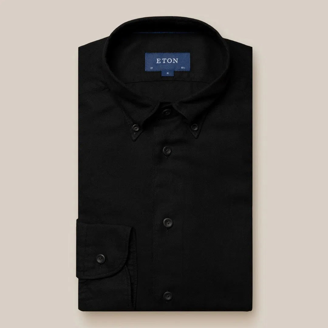 Eton Slim Fit Herringbone Weave Shirt Black-MALFORD OF LONDON SAVILE ROW MENSWEAR OUTLET