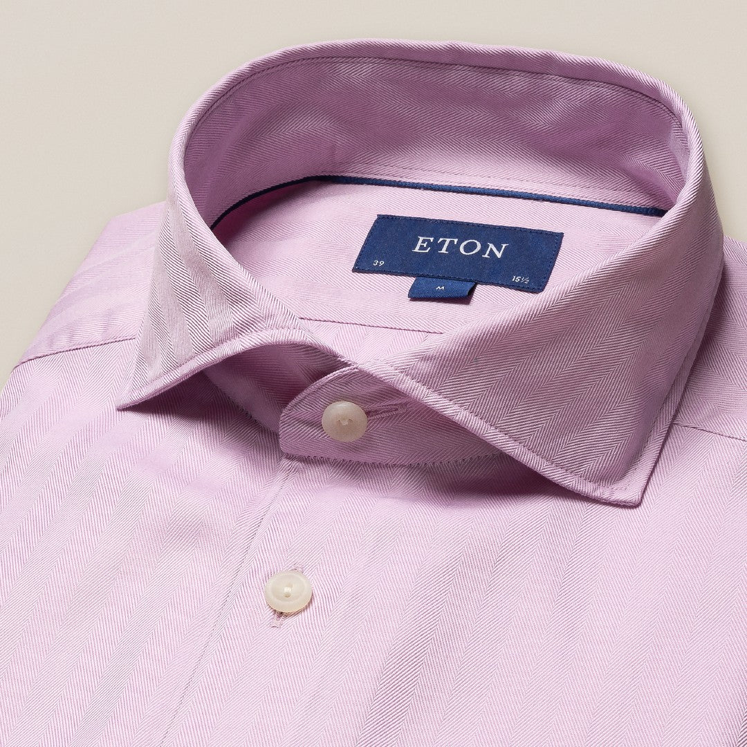 Eton Slim Fit Herringbone Weave Shirt Pink-MALFORD OF LONDON SAVILE ROW MENSWEAR OUTLET