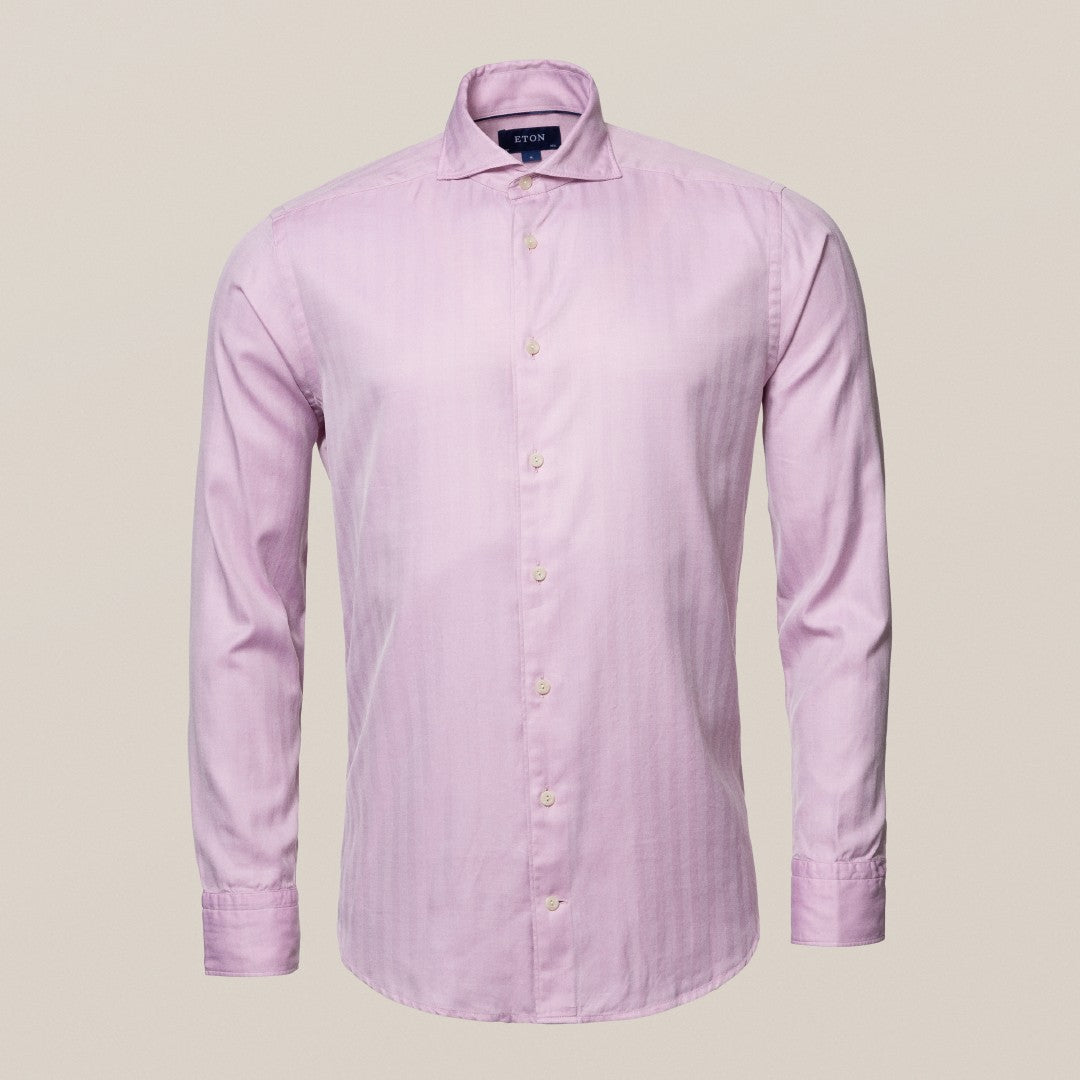 Eton Slim Fit Herringbone Weave Shirt Pink-MALFORD OF LONDON SAVILE ROW MENSWEAR OUTLET