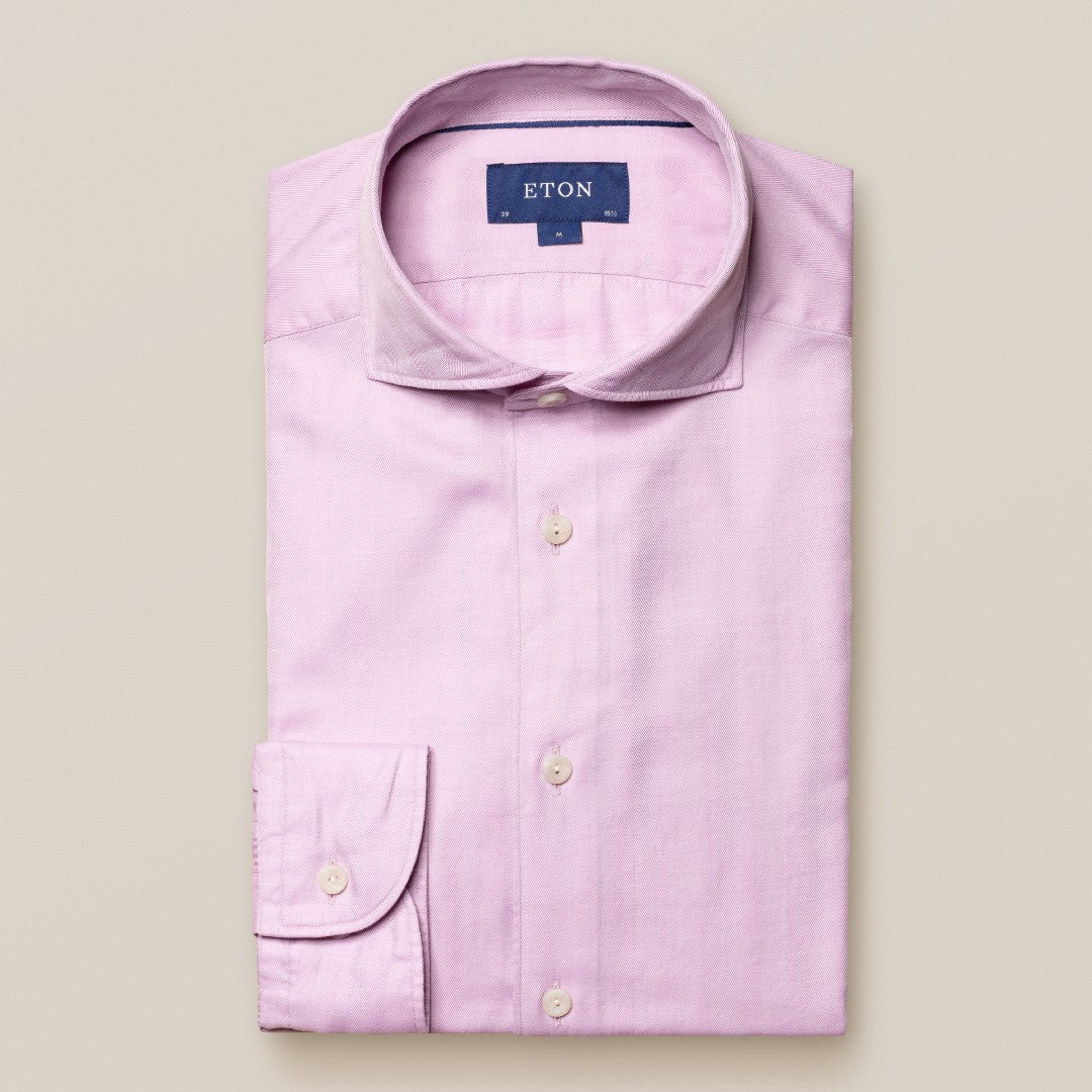 Eton Slim Fit Herringbone Weave Shirt Pink-MALFORD OF LONDON SAVILE ROW MENSWEAR OUTLET