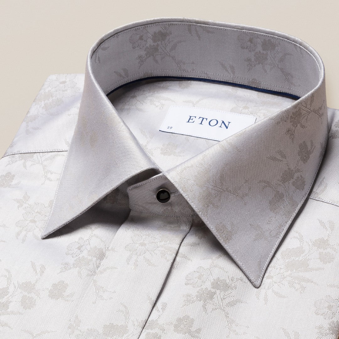 Eton Slim Fit Jacquard Floral Shirt Light Grey-MALFORD OF LONDON SAVILE ROW MENSWEAR OUTLET