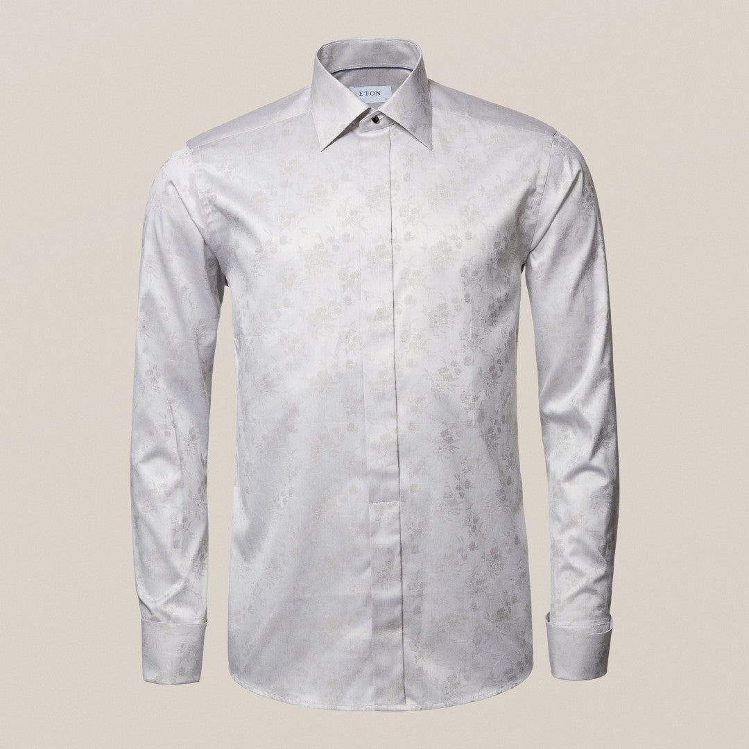 Eton Slim Fit Jacquard Floral Shirt Light Grey-MALFORD OF LONDON SAVILE ROW MENSWEAR OUTLET