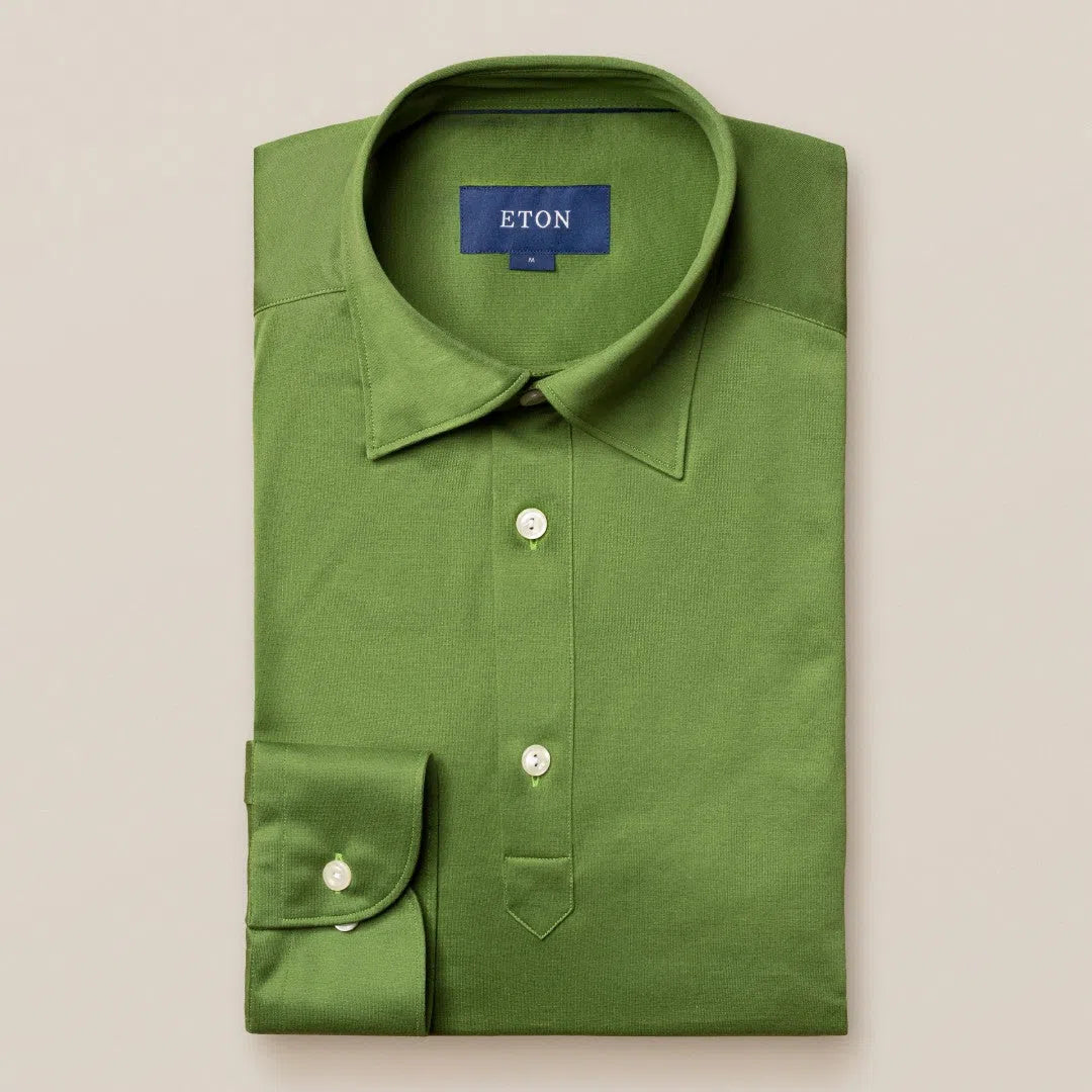 Eton Slim Fit Jersey Shirt Dark Green-MALFORD OF LONDON SAVILE ROW MENSWEAR OUTLET