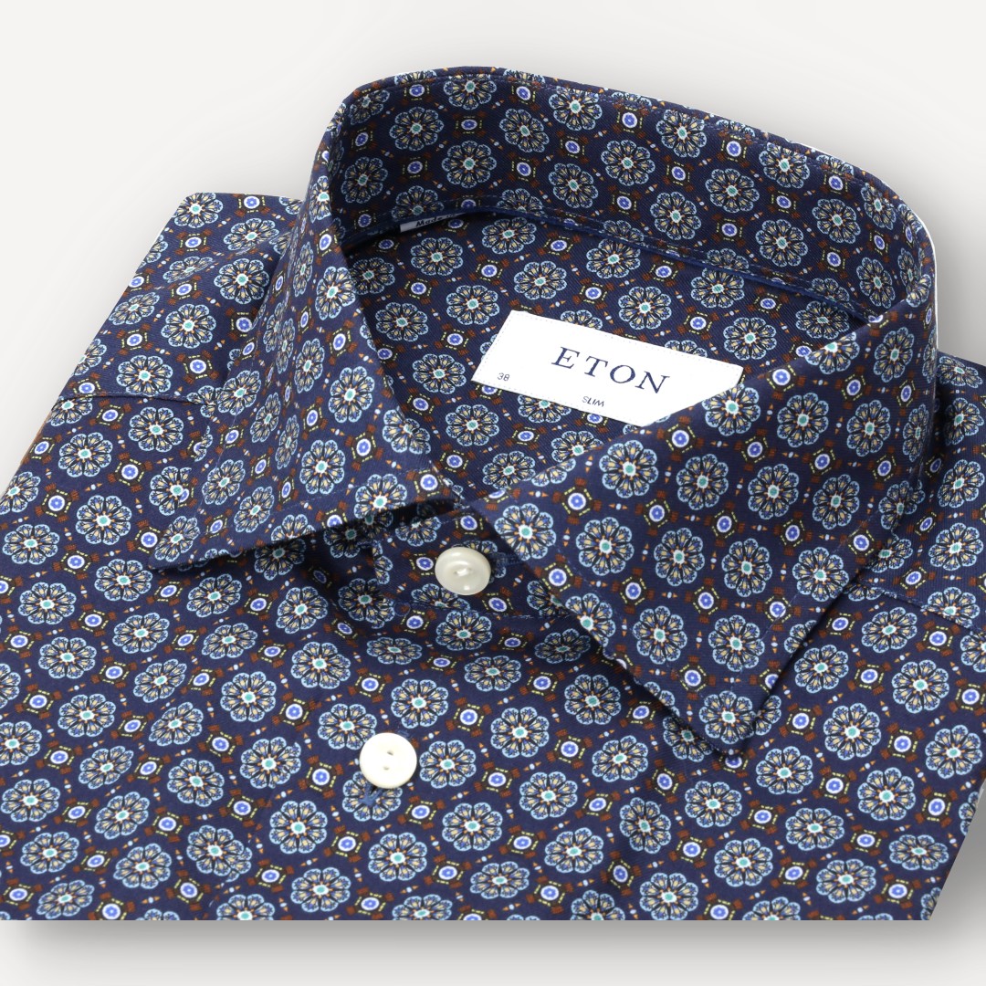 Eton Slim Fit Kaleidoscope Shirt Navy Blue-MALFORD OF LONDON SAVILE ROW MENSWEAR OUTLET