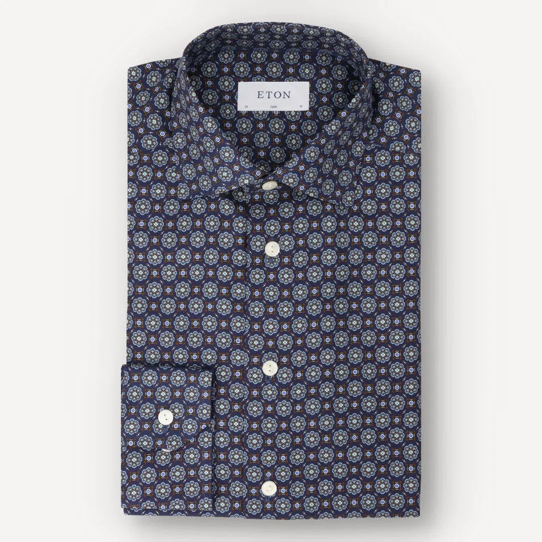 Eton Slim Fit Kaleidoscope Shirt Navy Blue-MALFORD OF LONDON SAVILE ROW MENSWEAR OUTLET