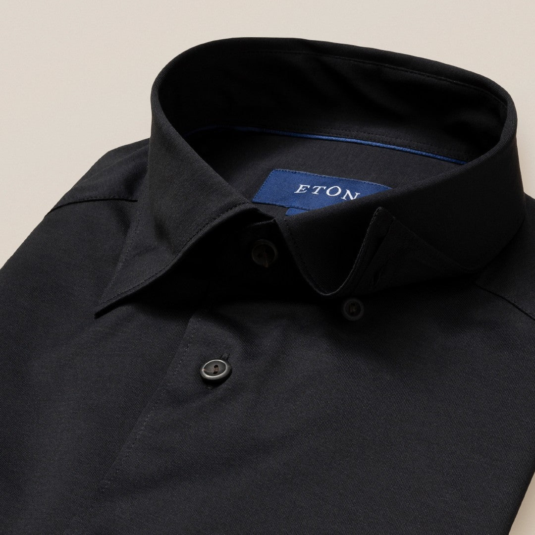 Eton Slim Fit Knitted Shirt Black-MALFORD OF LONDON SAVILE ROW MENSWEAR OUTLET