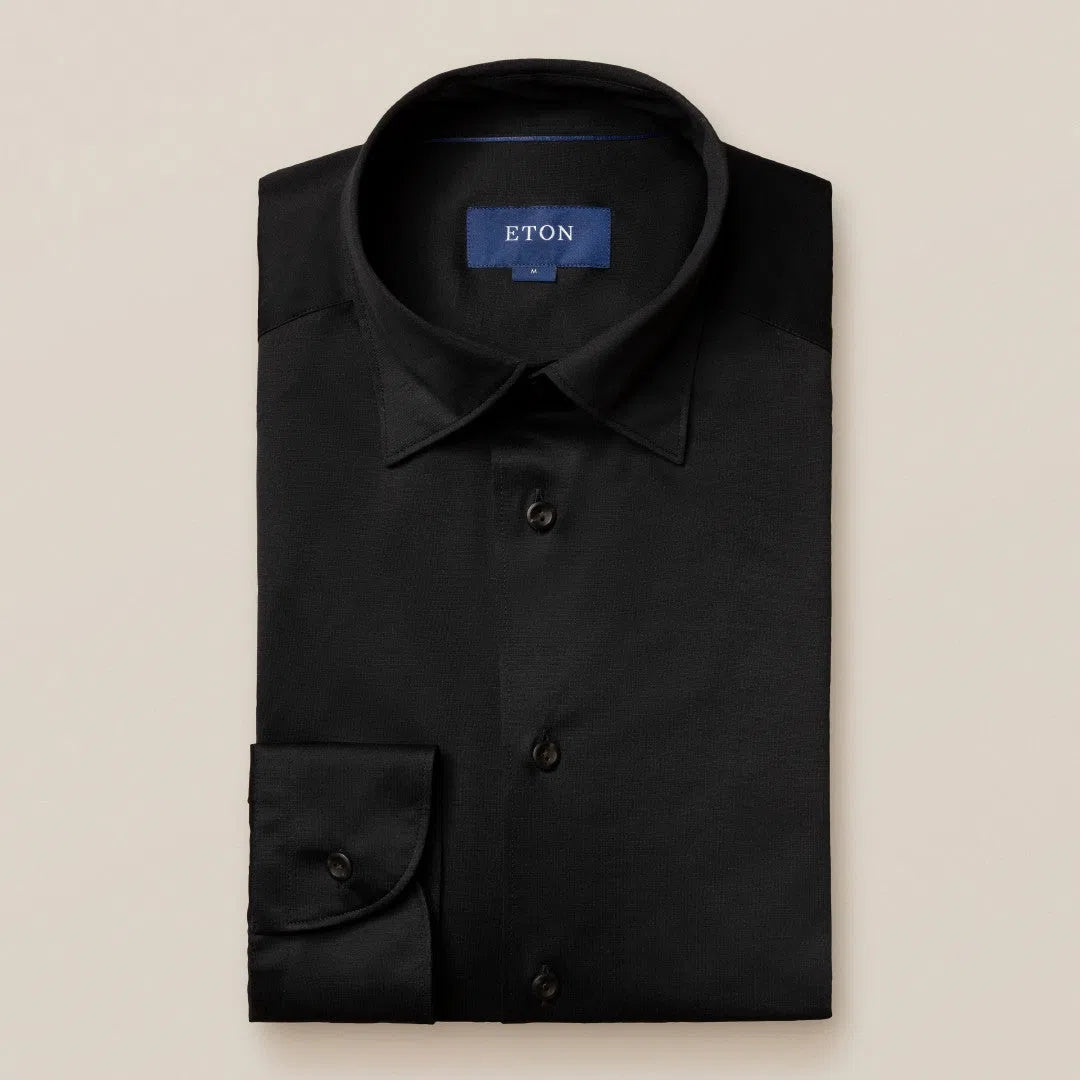 Eton Slim Fit Knitted Shirt Black-MALFORD OF LONDON SAVILE ROW MENSWEAR OUTLET