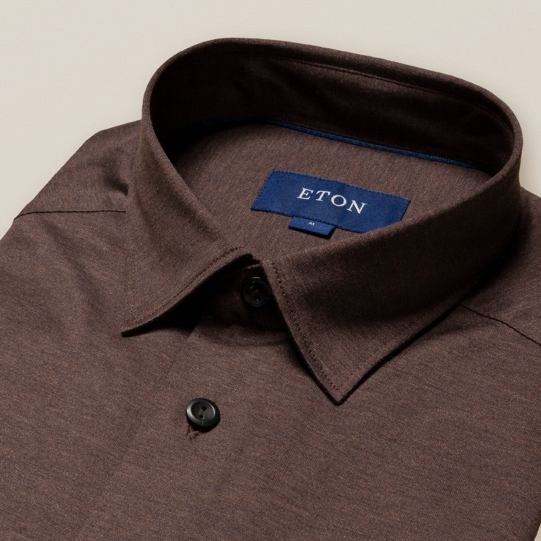 Eton Slim Fit Knitted Shirt Brown-MALFORD OF LONDON SAVILE ROW MENSWEAR OUTLET