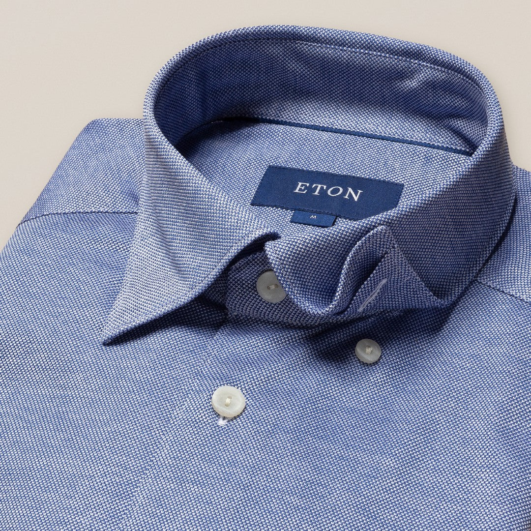 Eton Slim Fit Knitted Shirt Dark Blue-MALFORD OF LONDON SAVILE ROW MENSWEAR OUTLET