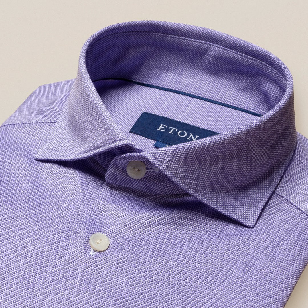 Eton Slim Fit Knitted Shirt Mid Purple-MALFORD OF LONDON SAVILE ROW MENSWEAR OUTLET