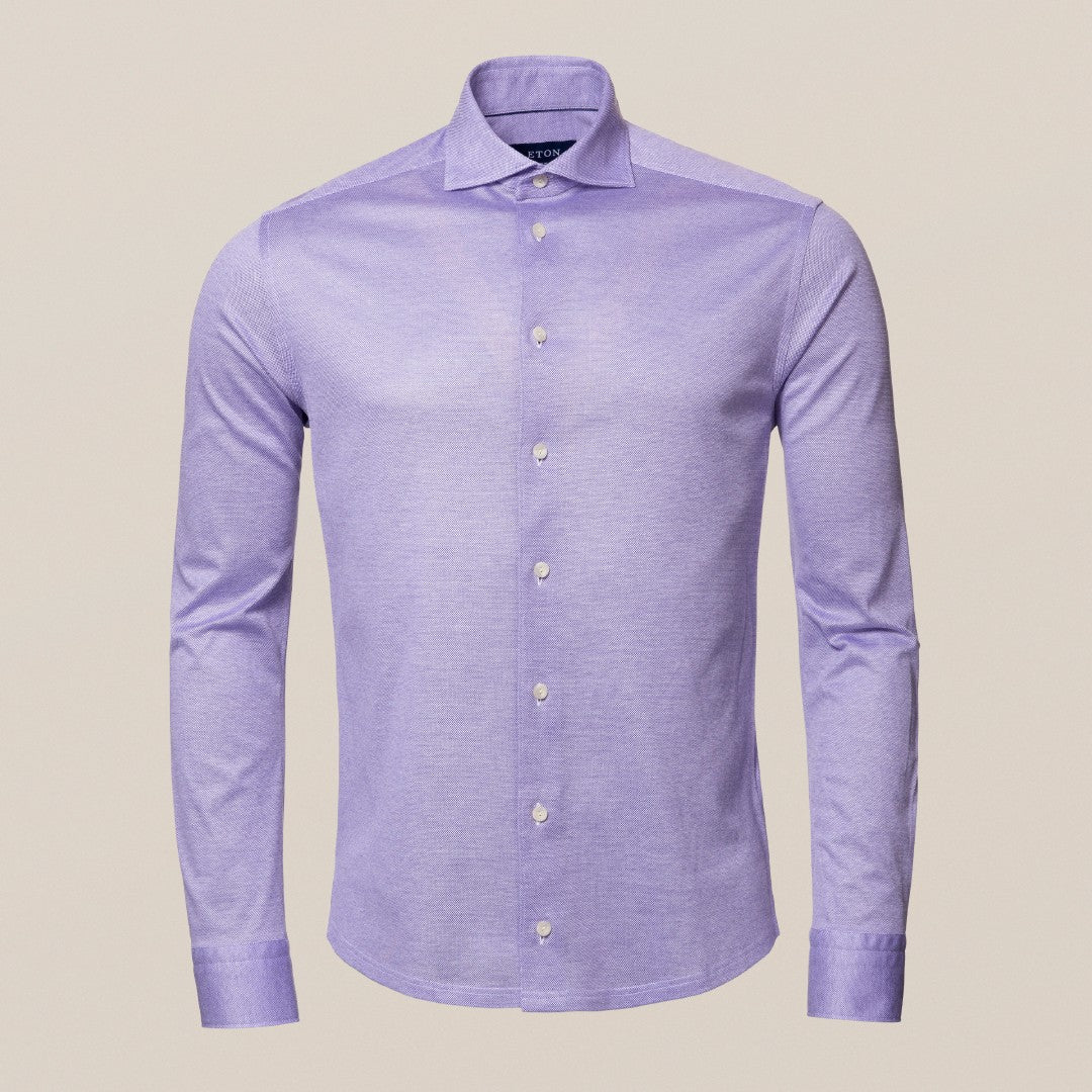 Eton Slim Fit Knitted Shirt Mid Purple-MALFORD OF LONDON SAVILE ROW MENSWEAR OUTLET