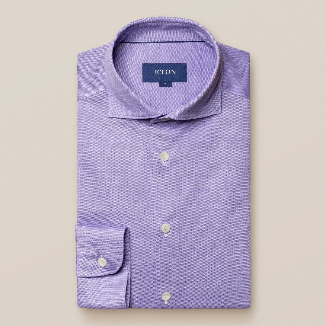 Eton Slim Fit Knitted Shirt Mid Purple-MALFORD OF LONDON SAVILE ROW MENSWEAR OUTLET