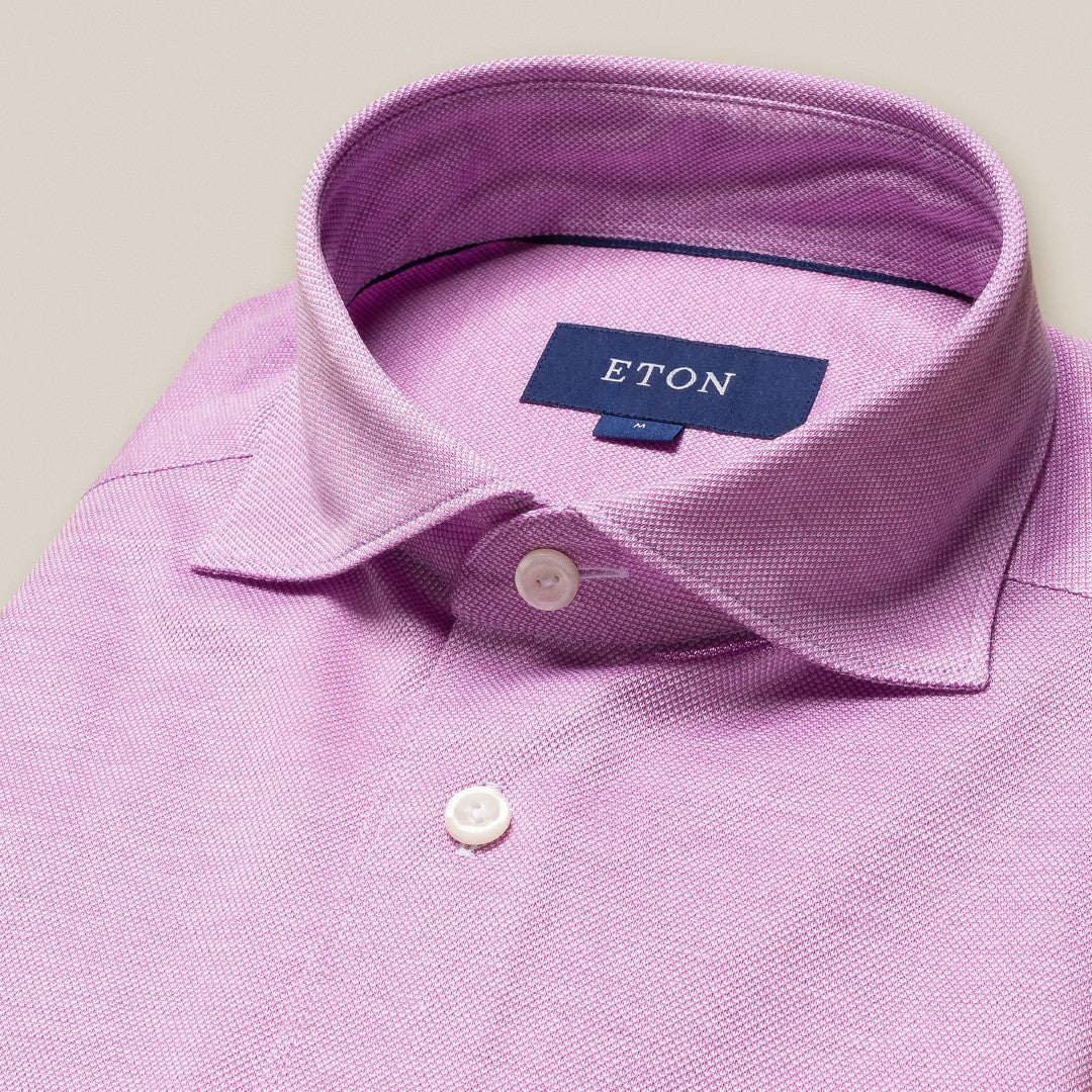 Eton Slim Fit Knitted Shirt Pink-MALFORD OF LONDON SAVILE ROW MENSWEAR OUTLET