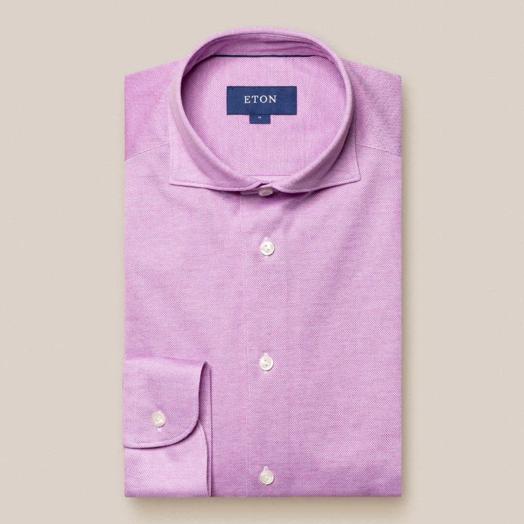 Eton Slim Fit Knitted Shirt Pink-MALFORD OF LONDON SAVILE ROW MENSWEAR OUTLET