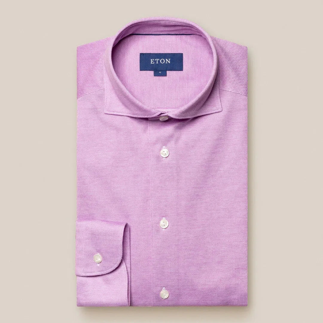 Eton Slim Fit Knitted Shirt Pink-MALFORD OF LONDON SAVILE ROW MENSWEAR OUTLET