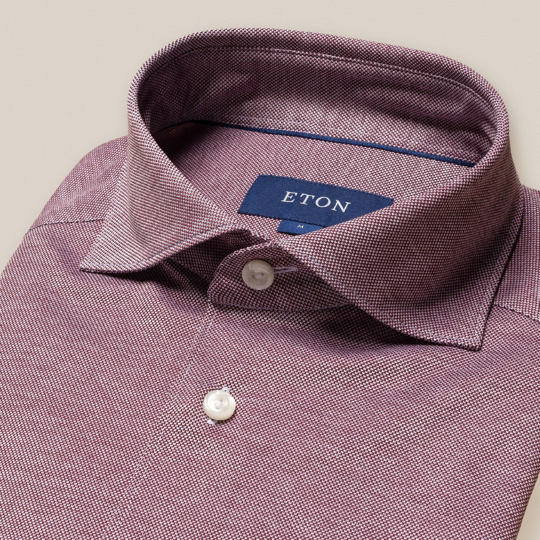 Eton Slim Fit Knitted Shirt Red-MALFORD OF LONDON SAVILE ROW MENSWEAR OUTLET