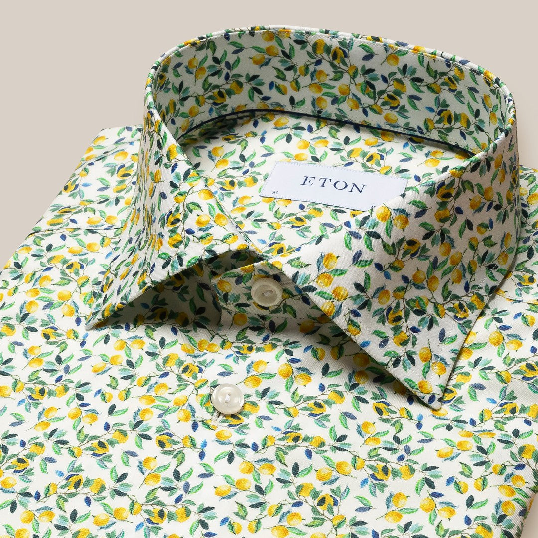 Eton Slim Fit Lemon Print Shirt Yellow/Greens-MALFORD OF LONDON SAVILE ROW MENSWEAR OUTLET