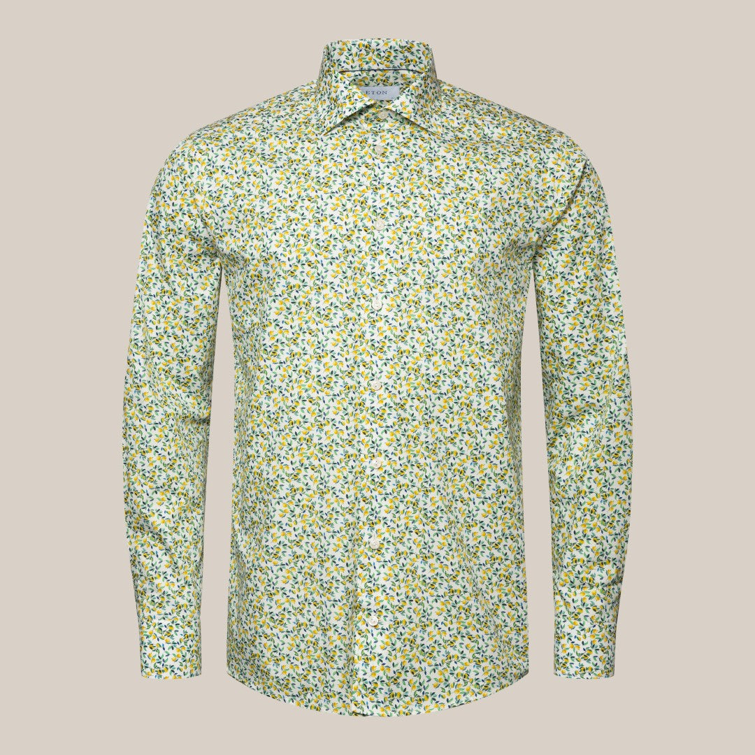 Eton Slim Fit Lemon Print Shirt Yellow/Greens-MALFORD OF LONDON SAVILE ROW MENSWEAR OUTLET