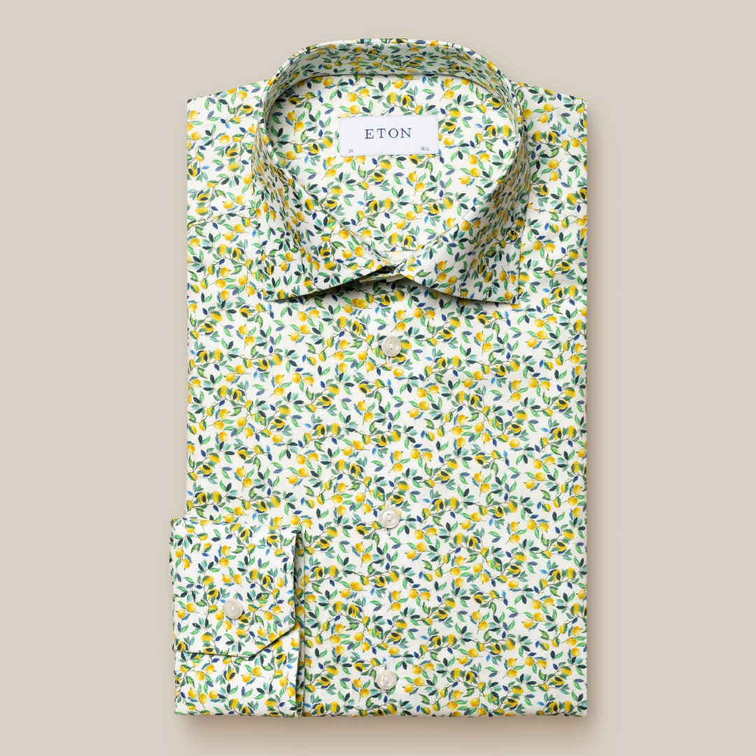 Eton Slim Fit Lemon Print Shirt Yellow/Greens-MALFORD OF LONDON SAVILE ROW MENSWEAR OUTLET