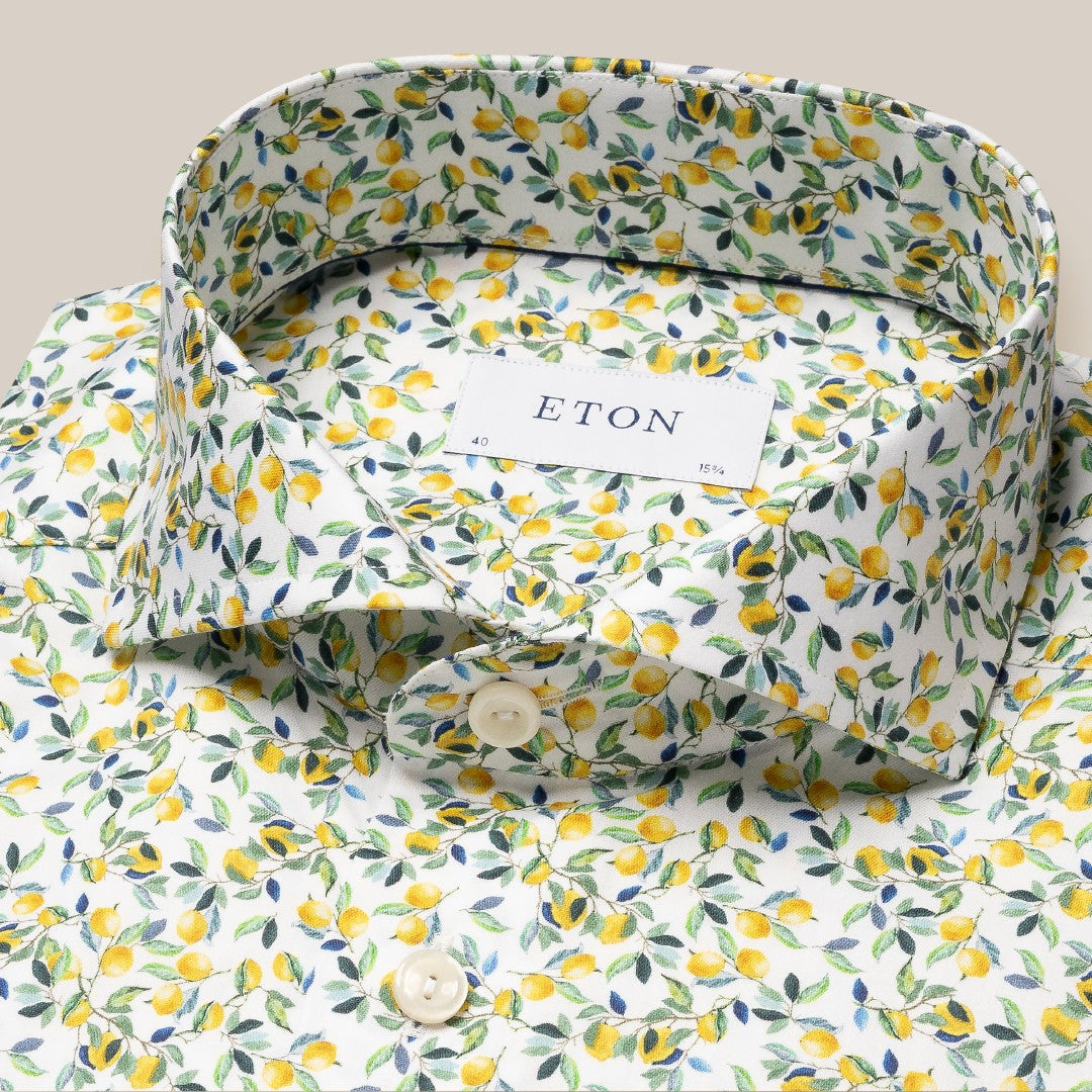 Eton Slim Fit Lemon Print Shirt Yellow/White/Green-MALFORD OF LONDON SAVILE ROW MENSWEAR OUTLET