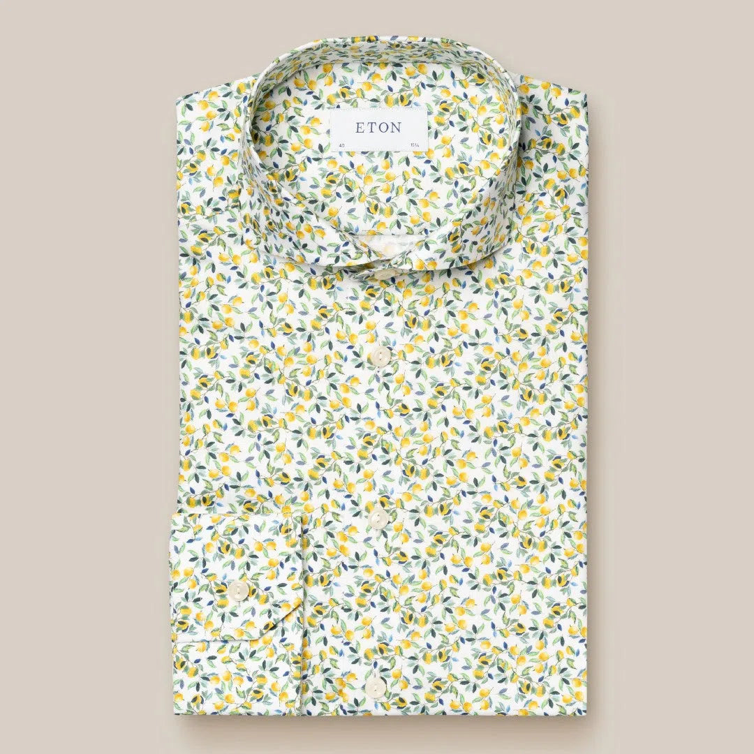 Eton Slim Fit Lemon Print Shirt Yellow/White/Green-MALFORD OF LONDON SAVILE ROW MENSWEAR OUTLET