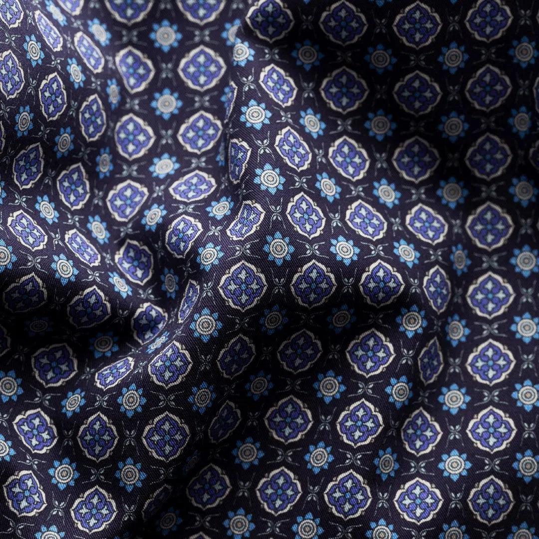 Eton Slim Fit Medallion Print Fine Twill Shirt Mid Blue-MALFORD OF LONDON SAVILE ROW MENSWEAR OUTLET