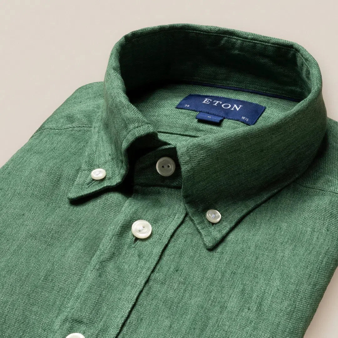 Eton Slim Fit Melange Shirt Dark Green-MALFORD OF LONDON SAVILE ROW MENSWEAR OUTLET