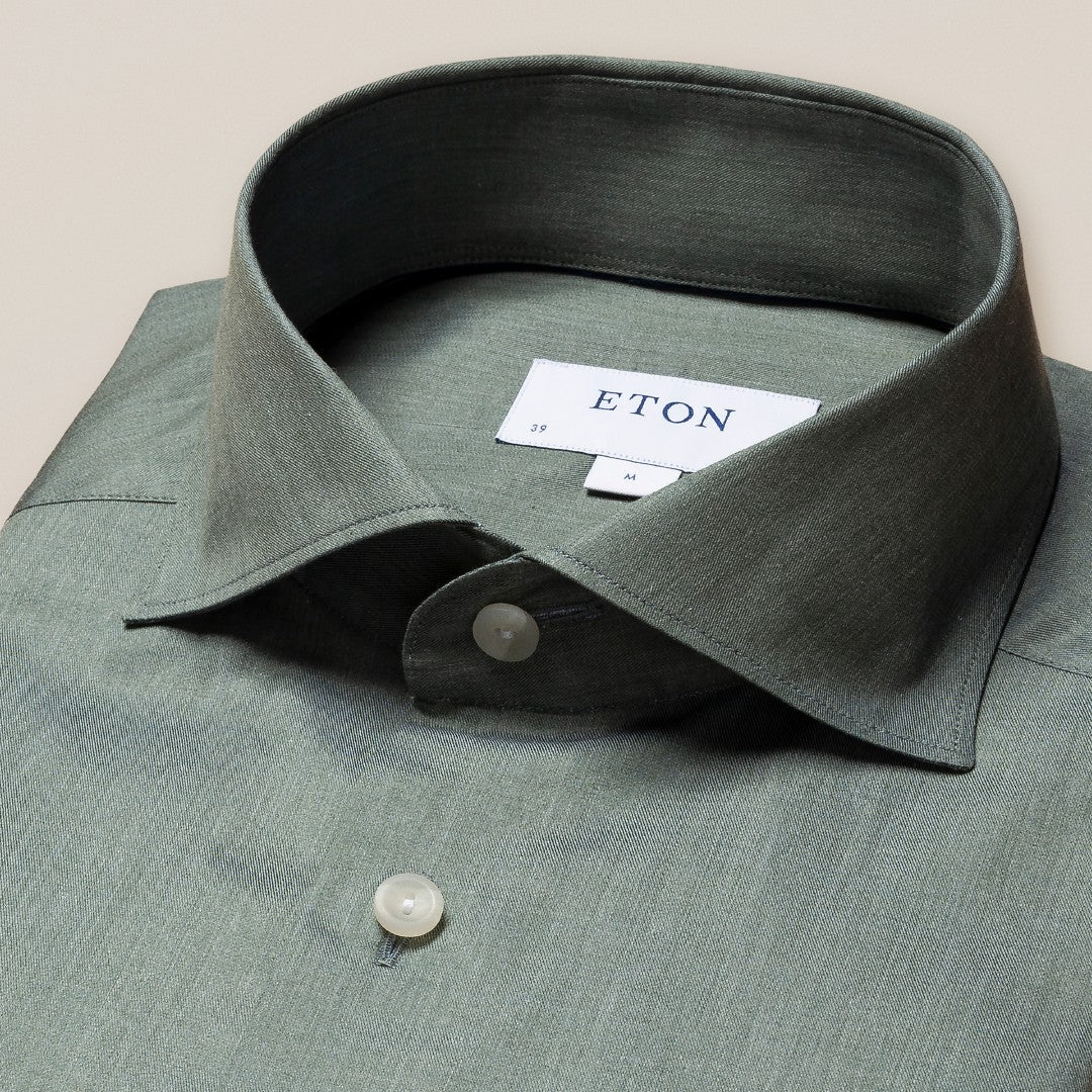 Eton Slim Fit Melange Shirt Dark Green-MALFORD OF LONDON SAVILE ROW MENSWEAR OUTLET