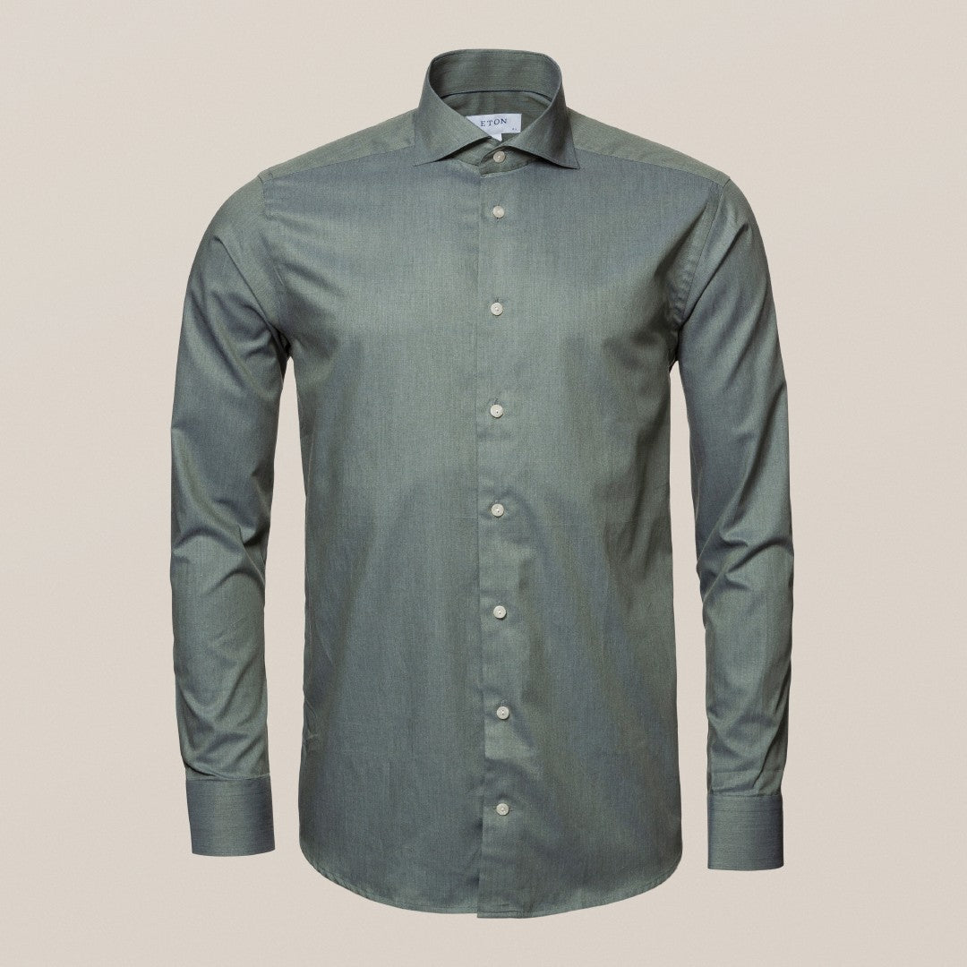 Eton Slim Fit Melange Shirt Dark Green-MALFORD OF LONDON SAVILE ROW MENSWEAR OUTLET