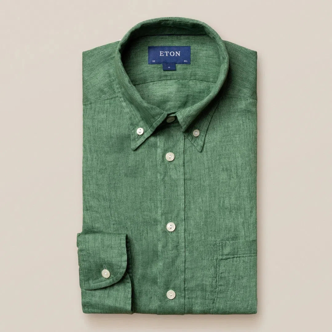 Eton Slim Fit Melange Shirt Dark Green-MALFORD OF LONDON SAVILE ROW MENSWEAR OUTLET