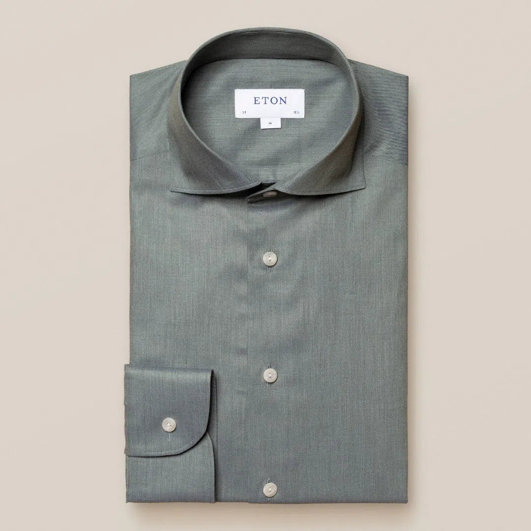 Eton Slim Fit Melange Shirt Dark Green-MALFORD OF LONDON SAVILE ROW MENSWEAR OUTLET