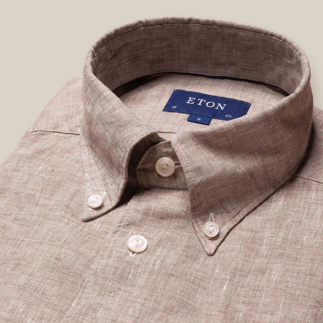 Eton Slim Fit Melange Shirt Light Brown-MALFORD OF LONDON SAVILE ROW MENSWEAR OUTLET